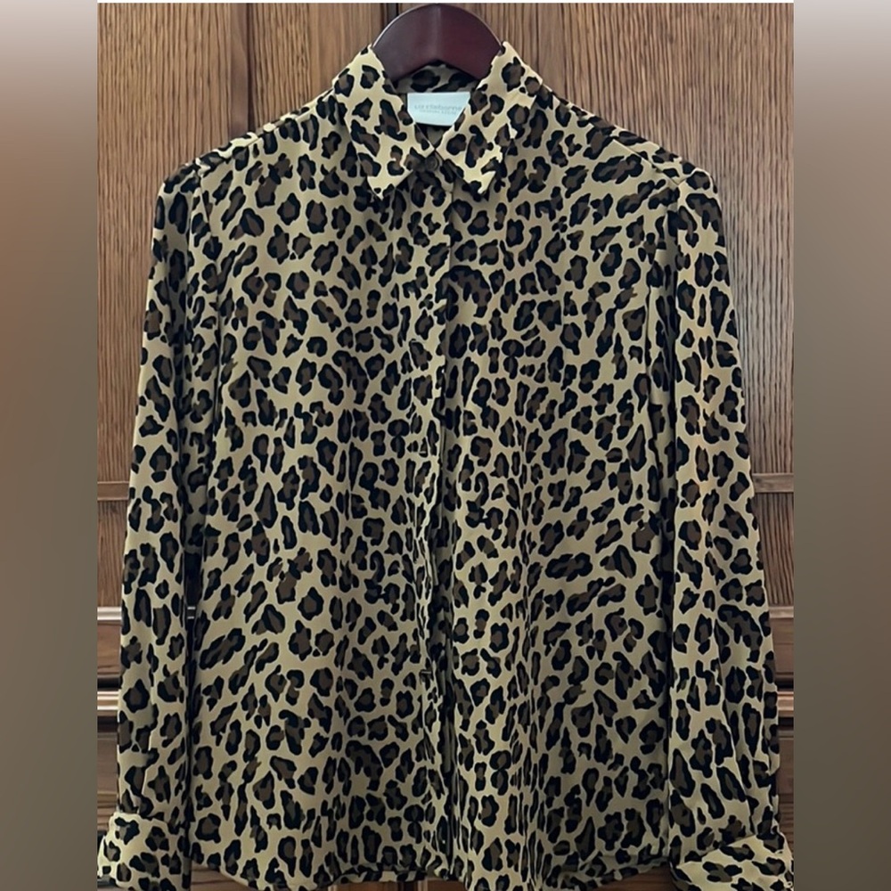 VTG Liz Claiborne Lizsport Petite Button Down Leopard Classic 90s Edgy Retro